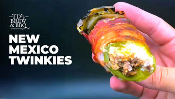 New Mexico Twinkies being held with a blue background and the words new mexico twinkies in white. 