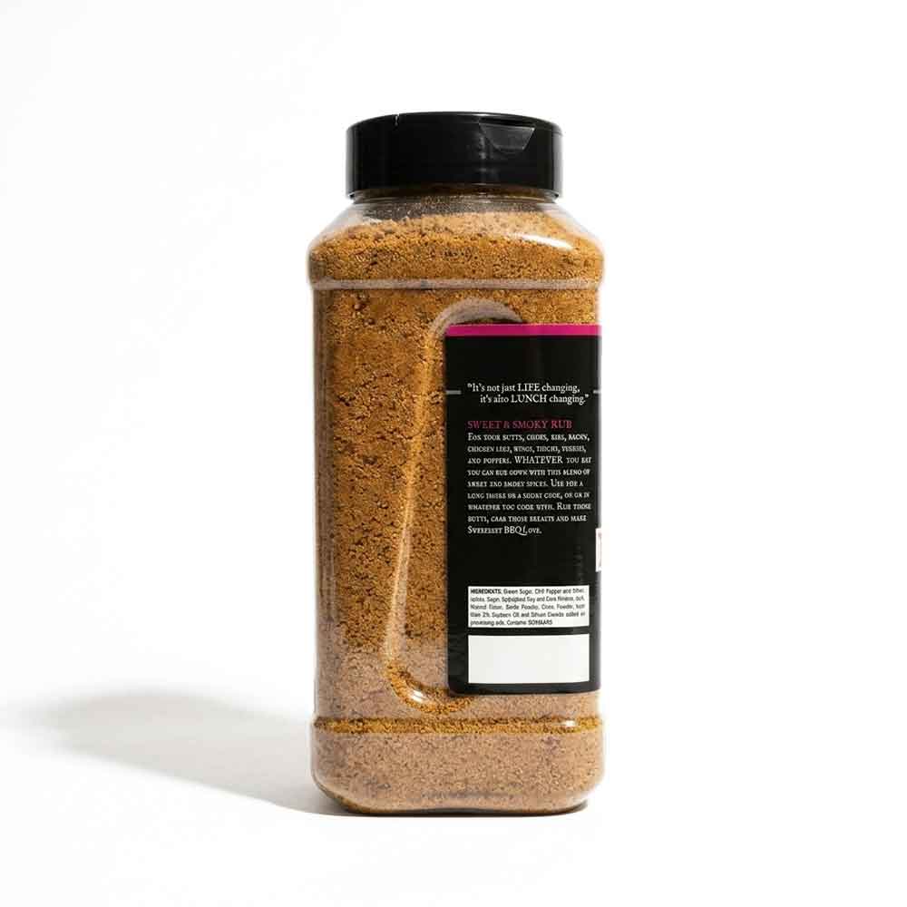 Spice jar with a black lid on a white background