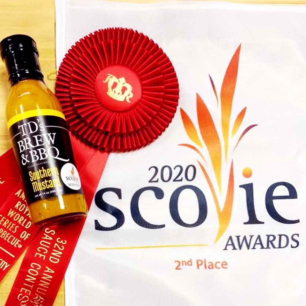 TDs Brew and BBQ Souther Mustard Sauce 2020 Scovie Awards 2nd place ribbon